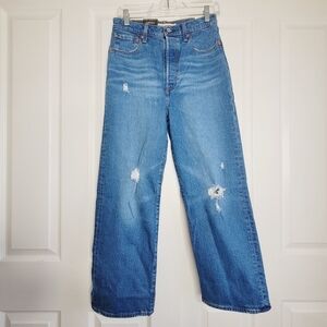Levis Womens Ribcage Straight Ankle Jeans Size 26 Distressed Button Fly nwt